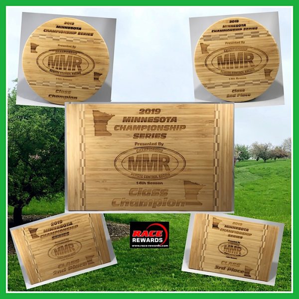 A variety of butcher block awards by Race Rewards.